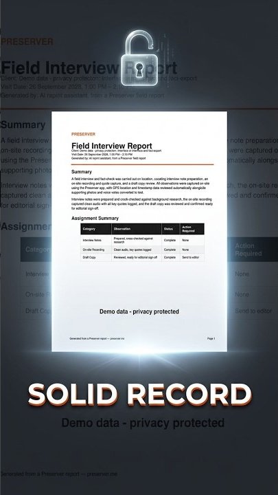Journalists — Preserver field evidence report