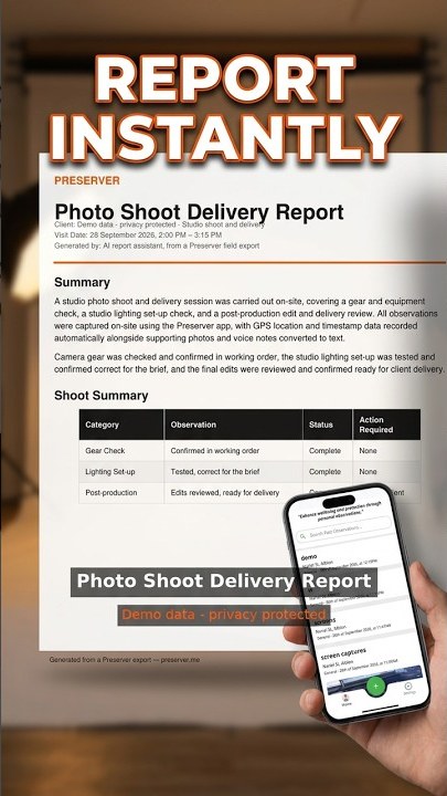 Photographers — Preserver field evidence report