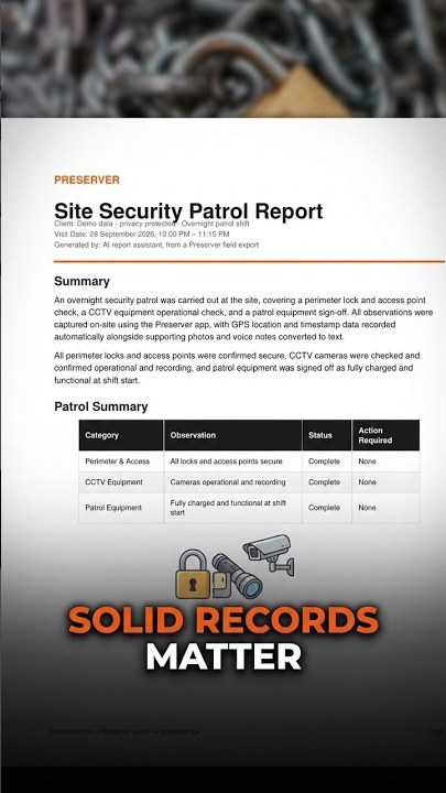 Security Officers — Preserver field evidence report
